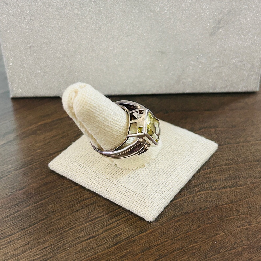 Lemon Quartz Sterling Silver Ring 925 Art Deco Style Yellow Gemstone Size 8 - Picture 4 of 6